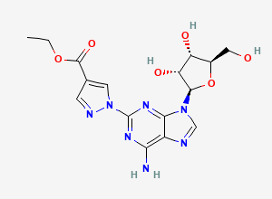 Two-dimensional chemical structure of 1-(6-Amino-9-β-D-ribofuranosyl-9H-purin-2-yl)-1H-pyrazole-4-carboxylic AcidEthyl Ester, CAS 313348-16-2