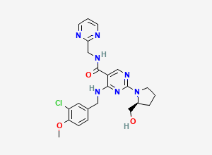 Two-dimensional chemical structure of (S)-4-((3-Chloro-4-methoxybenzyl)amino)-2-(2-(hydroxymethyl)pyrrolidin-1-yl)-N-(pyrimidin-2-ylmethyl)pyrimidine-5-carboxamide, CAS 330784-47-9