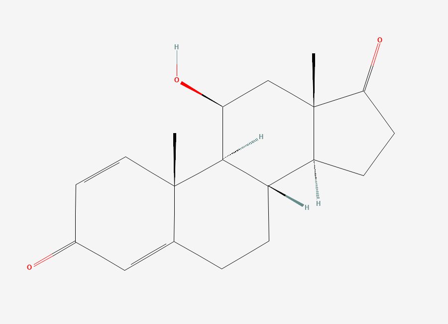Two-dimensional chemical structure of Prednisolone Impurity D / 11β-Hydroxyboldione, CAS 898-84-0