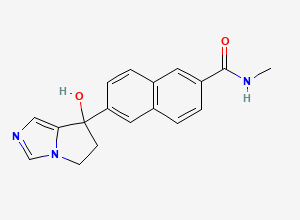 Two-dimensional chemical structure of 6-(7-hydroxy-6,7-dihydro-5H-pyrrolo[1,2-c]imidazol-7-yl)-N-methyl-2-naphthamide