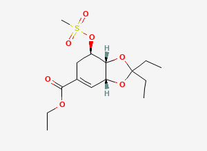 Two-dimensional chemical structure of (3aR,7R,7aR)-2,2-Diethyl-3a,6,7,7a-tetrahydro-7-[(methylsulfonyl)oxy]-1,3-benzodioxole-5-carboxylic Acid Ethyl Ester, CAS 204254-90-0