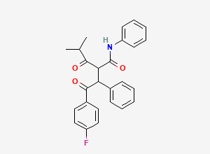 Two-dimensional chemical structure of 2-[2-(4-Fluorophenyl)-2-oxo-1-phenylethyl]-4-methyl-3-oxopentanoic Acid Phenylamide, CAS 125971-96-2
