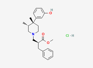 Two-dimensional chemical structure of (S)-Methyl 2-benzyl-3-((3R,4R)-4-(3-hydroxyphenyl)-3,4-dimethylpiperidin-1-yl)propanoate hydrochloride