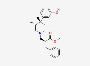 Two-dimensional chemical structure of (S)-methyl 2-benzyl-3-((3R,4R)-4-(3-hydroxyphenyl)-3,4-dimethylpiperidin-1-yl)propanoate, CAS 170098-29-0