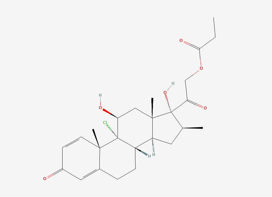 Two-dimensional chemical structure of Beclomethasone Dipropionate EP Impurity A / Beclometasone 21-Propionate, CAS 69224-79-9