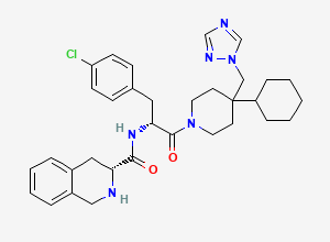 Two-dimensional chemical structure of (3R)-N-((1R)-1-((4-Chlorophenyl)methyl)-2-(4-cyclohexyl-4-(1H-1,2,4-triazol-1-ylmethyl)-1-piperidinyl)-2-oxoethyl)-1,2,3,4-tetrahydro-3-isoquinolinecarboxamide
