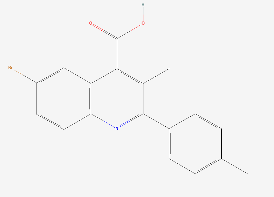 Two-dimensional chemical structure of 6-Bromo-3-methyl-2-(4-methylphenyl)quinoline-4-carboxylic acid
