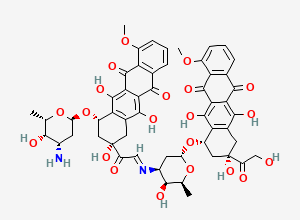 Two-dimensional chemical structure of (7S,9S)-7-[(2R,4S,5S,6S)-4-[[2-[(2S,4S)-4-[(2R,4S,5S,6S)-4-amino-5-hydroxy-6-methyloxan-2-yl]oxy-2,5,12-trihydroxy-7-methoxy-6,11-dioxo-3,4-dihydro-1H-tetracen-2-yl]-2-oxoethylidene]amino]-5-hydroxy-6-methyloxan-2-yl]oxy-6,9,11-trihydroxy-9-(2-hydroxyacetyl)-4-methoxy-8,10-dihydro-7H-tetracene-5,12-dione