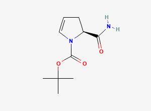 Two-dimensional chemical structure of tert-butyl (2S)-2-carbamoyl-2,3-dihydropyrrole-1-carboxylate
