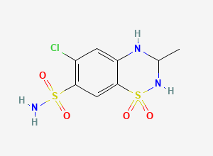 Two-dimensional chemical structure of 6-chloro-3-methyl-1,1-dioxo-3,4-dihydro-2H-1lambda6,2,4-benzothiadiazine-7-sulfonamide